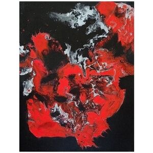 Hand Crafted Red Black and Silver Abstract Design 11x14 Inches Canvas Painting